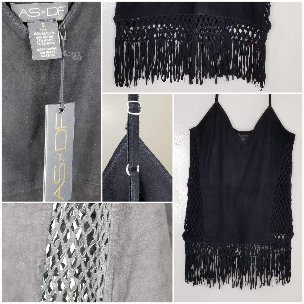 AS by DF Black Suede Laced Sides Camisole Size S